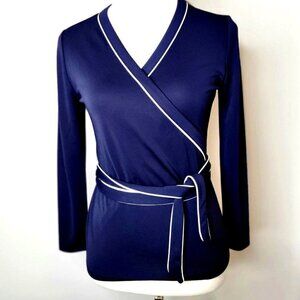 Ann Taylor Wrap Belted Top Navy Size SP